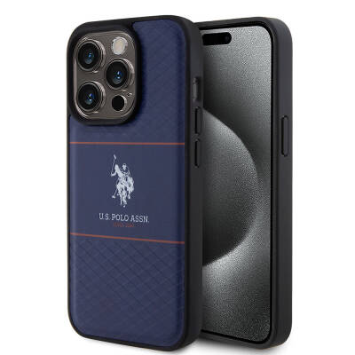 Apple iPhone 15 Pro Kılıf U.S. Polo Assn. Orjinal Lisanslı Deri Şeritli Logo Dizayn Kapak - U.S. Polo Assn.