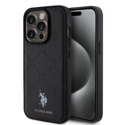 Apple iPhone 15 Pro Kılıf U.S. Polo Assn. Orjinal Lisanslı HS Desenli Baskı Logolu Suni Deri Kapak - U.S. Polo Assn.