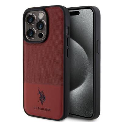 Apple iPhone 15 Pro Kılıf U.S. Polo Assn. Orjinal Lisanslı Suni Deri Arka Yüzey Baskı Logolu Örgü Desenli Kapak - U.S. Polo Assn.