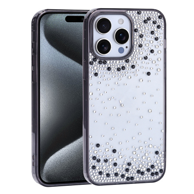 Apple iPhone 15 Pro Max Case Airbag Design Drop Stone Embellished Transparent Zore Pera Silicone Cover - Zore