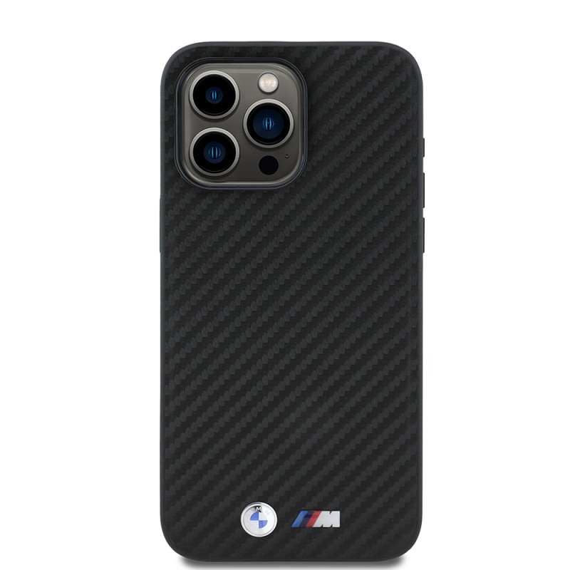 Apple iPhone 15 Pro Max Case BMW Original Licensed Carbon Fiber Design and Metal Logo PU Leather Cover - 4