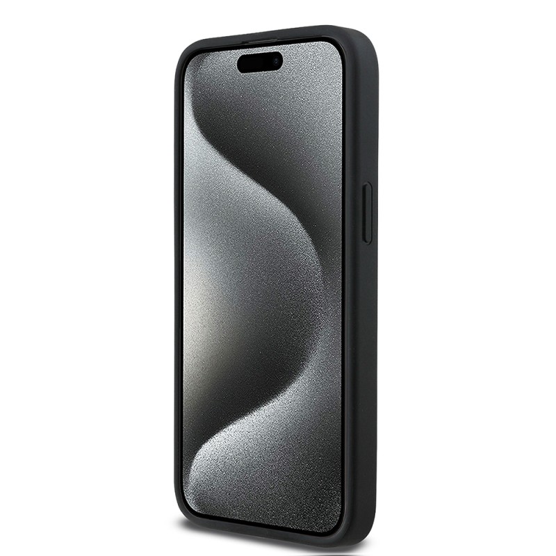Apple iPhone 15 Pro Max Case BMW Original Licensed Carbon Fiber Design and Metal Logo PU Leather Cover - 6