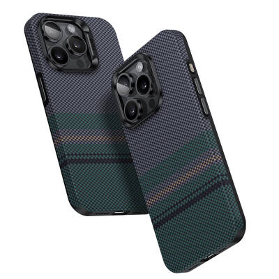 Apple iPhone 15 Pro Max Case Carbon Fiber Design Magsafe Charging Feature Benks Aurora ArmorPro Kevlar Cover - Benks