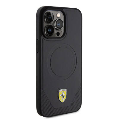 Apple iPhone 15 Pro Max Case Ferrari Original Licensed PU Carbon Metal Logo Magsafe Charge Feature Cover  - 13