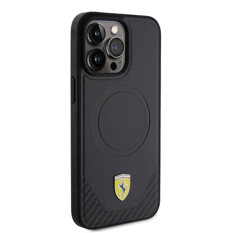Apple iPhone 15 Pro Max Case Ferrari Original Licensed PU Carbon Metal Logo Magsafe Charge Feature Cover  - 13