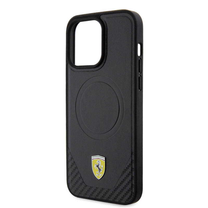 Apple iPhone 15 Pro Max Case Ferrari Original Licensed PU Carbon Metal Logo Magsafe Charge Feature Cover  - 15