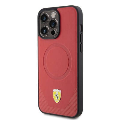 Apple iPhone 15 Pro Max Case Ferrari Original Licensed PU Carbon Metal Logo Magsafe Charge Feature Cover  - 4