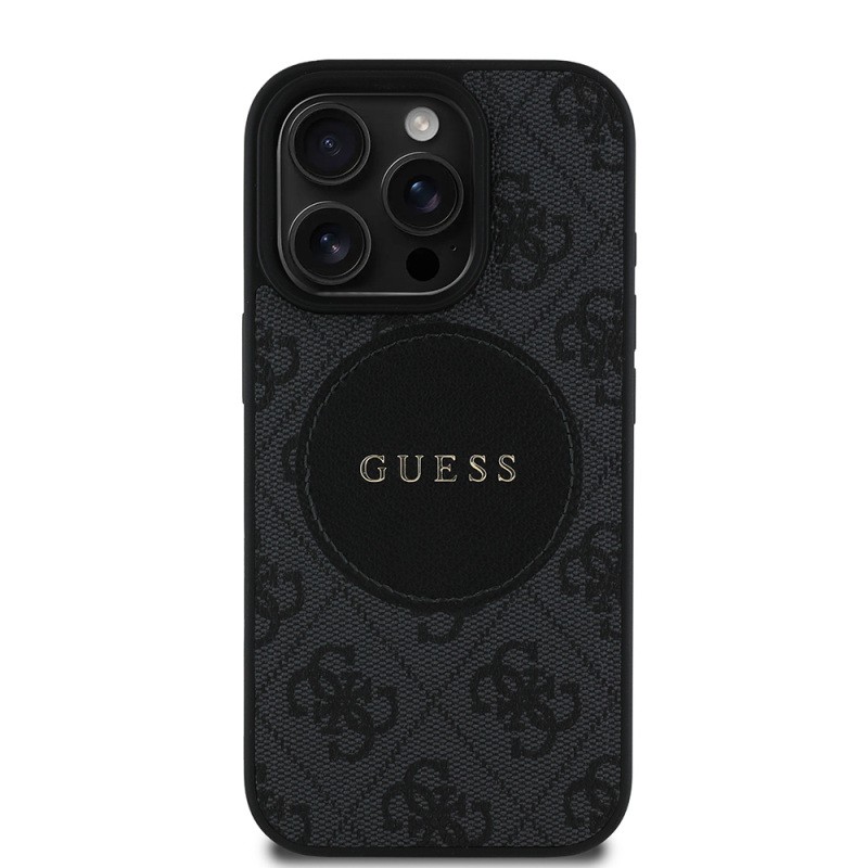 Apple iPhone 15 Pro Max Case Guess Original Licensed Magsafe Charging Feature Circle Classic Cover With Text Logo - 1