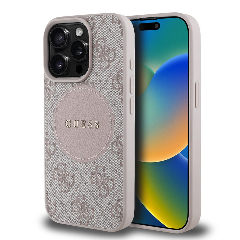 Apple iPhone 15 Pro Max Case Guess Original Licensed Magsafe Charging Feature Circle Classic Cover With Text Logo - 19