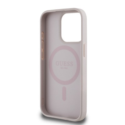 Apple iPhone 15 Pro Max Case Guess Original Licensed Magsafe Charging Feature Circle Classic Cover With Text Logo - 24