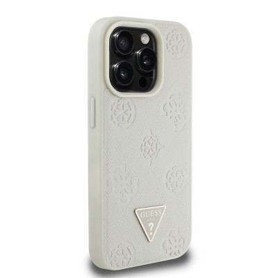 Apple iPhone 15 Pro Max Case Guess Original Licensed Magsafe Charging Feature Hot Printed Triangle Logo PU Leather Peony Cover - 7