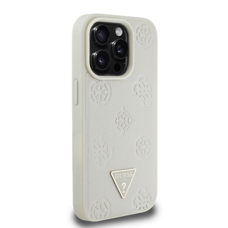 Apple iPhone 15 Pro Max Case Guess Original Licensed Magsafe Charging Feature Hot Printed Triangle Logo PU Leather Peony Cover - 7