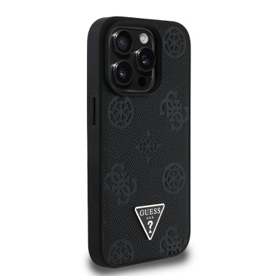 Apple iPhone 15 Pro Max Case Guess Original Licensed Magsafe Charging Feature Hot Printed Triangle Logo PU Leather Peony Cover - 14