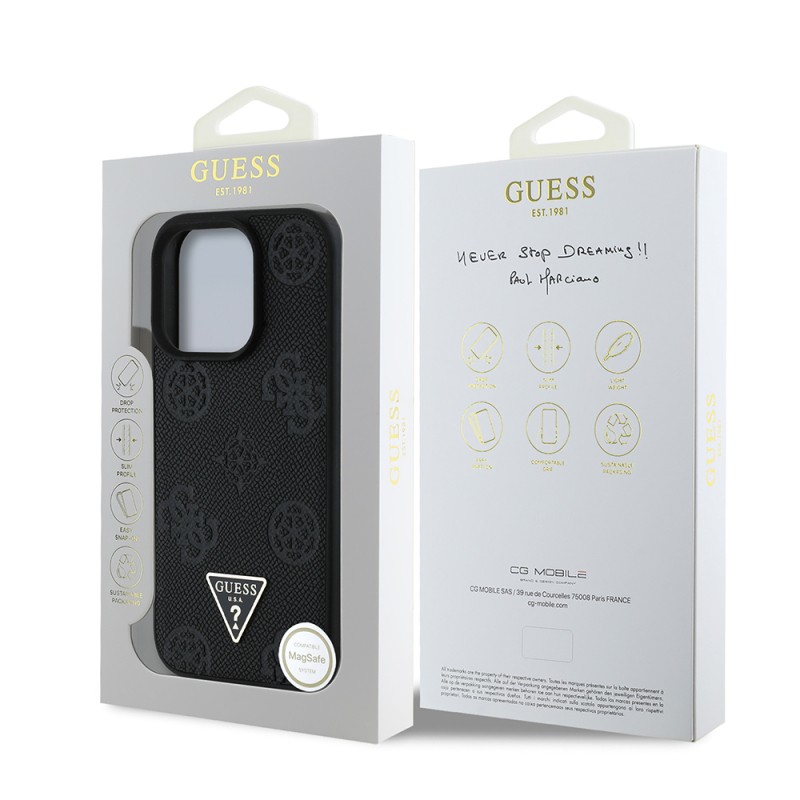 Apple iPhone 15 Pro Max Case Guess Original Licensed Magsafe Charging Feature Hot Printed Triangle Logo PU Leather Peony Cover - 19