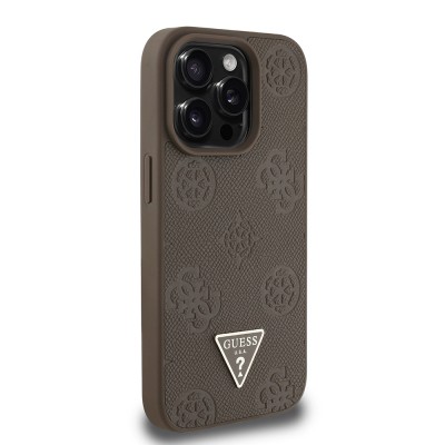 Apple iPhone 15 Pro Max Case Guess Original Licensed Magsafe Charging Feature Hot Printed Triangle Logo PU Leather Peony Cover - 21