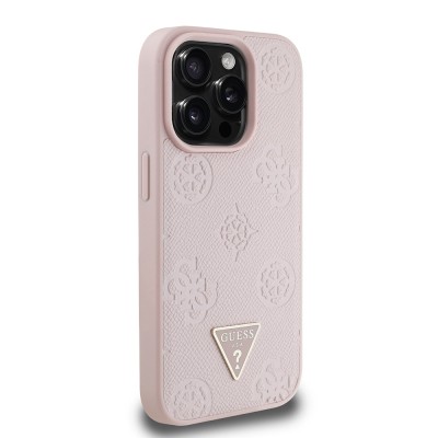 Apple iPhone 15 Pro Max Case Guess Original Licensed Magsafe Charging Feature Hot Printed Triangle Logo PU Leather Peony Cover - 28