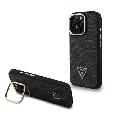 Apple iPhone 15 Pro Max Case Guess Original Licensed PU Leather Stone Triangle Logo 4G Patterned Camera Stand Cover - 2