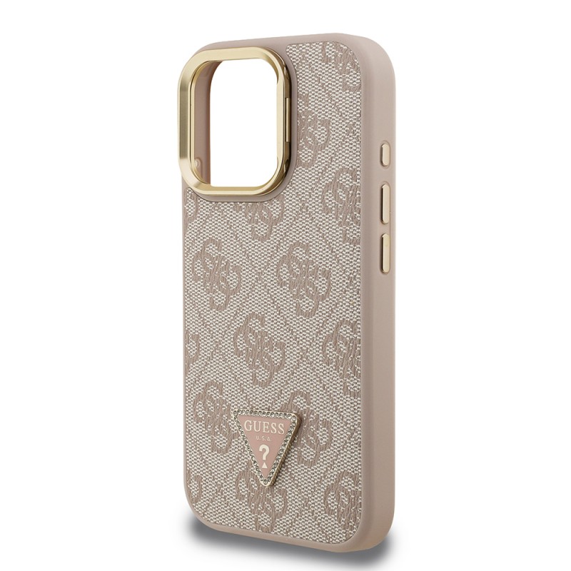 Apple iPhone 15 Pro Max Case Guess Original Licensed PU Leather Stone Triangle Logo 4G Patterned Camera Stand Cover - 16