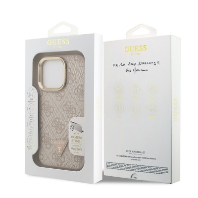 Apple iPhone 15 Pro Max Case Guess Original Licensed PU Leather Stone Triangle Logo 4G Patterned Camera Stand Cover - 18