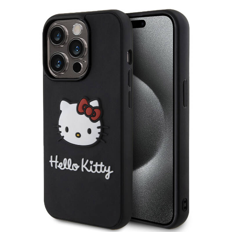 Apple iPhone 15 Pro Max Case Hello Kitty Original Licensed Text and Iconic Logo 3D Rubber Kitty Head Cover  - 1