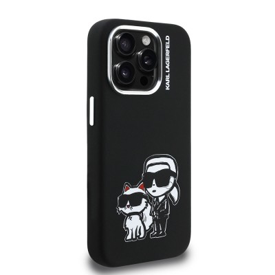 Apple iPhone 15 Pro Max Case Karl Lagerfeld Original Licensed Karl & Choupette Sketch Logo Silicone Cover - 5