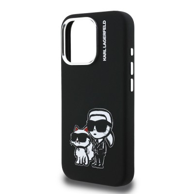 Apple iPhone 15 Pro Max Case Karl Lagerfeld Original Licensed Karl & Choupette Sketch Logo Silicone Cover - 7