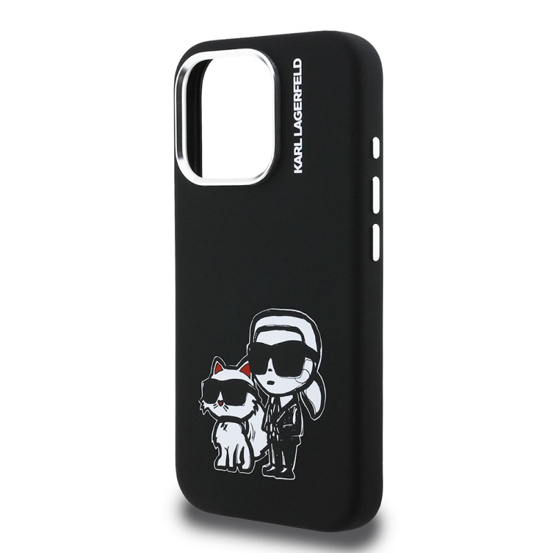 Apple iPhone 15 Pro Max Case Karl Lagerfeld Original Licensed Karl & Choupette Sketch Logo Silicone Cover - 7