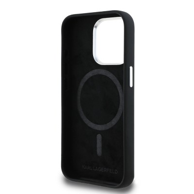 Apple iPhone 15 Pro Max Case Karl Lagerfeld Original Licensed Karl & Choupette Sketch Logo Silicone Cover - 8