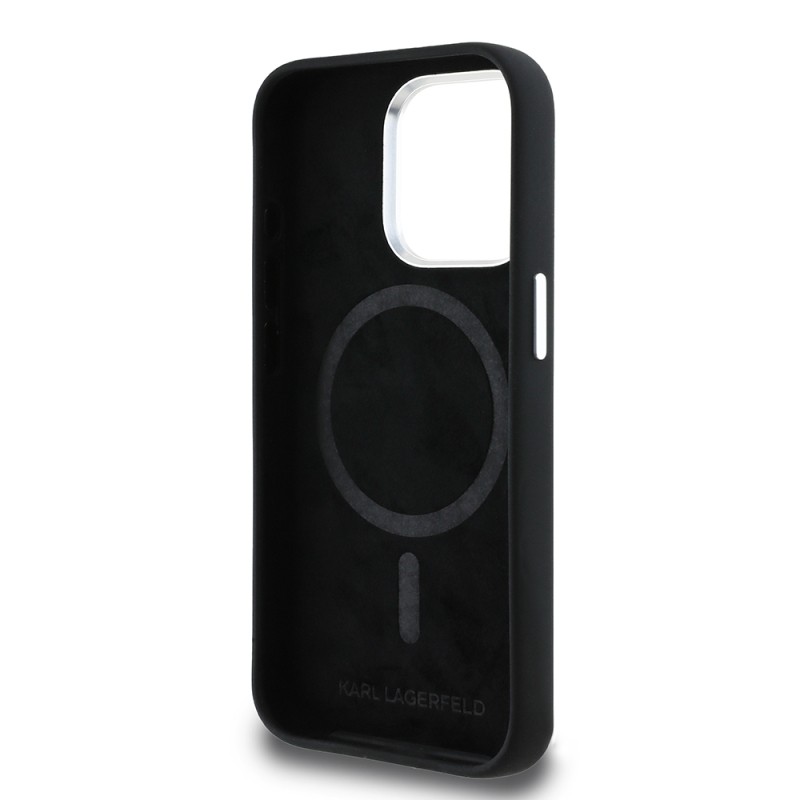 Apple iPhone 15 Pro Max Case Karl Lagerfeld Original Licensed Karl & Choupette Sketch Logo Silicone Cover - 8