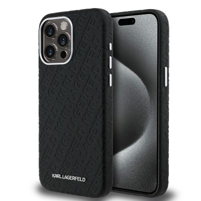 Apple iPhone 15 Pro Max Case Karl Lagerfeld Original Licensed PU Leather Stamped Metal Letter Logo Cover - 1