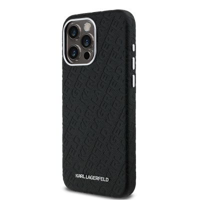 Apple iPhone 15 Pro Max Case Karl Lagerfeld Original Licensed PU Leather Stamped Metal Letter Logo Cover - 3
