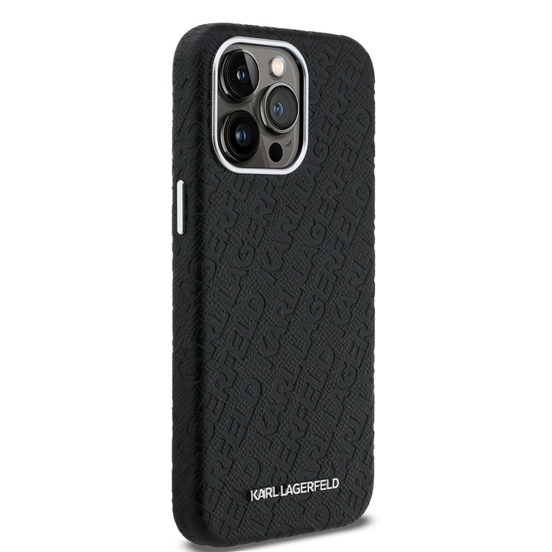 Apple iPhone 15 Pro Max Case Karl Lagerfeld Original Licensed PU Leather Stamped Metal Letter Logo Cover - 5