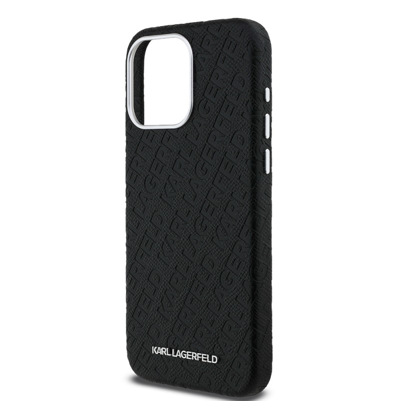 Apple iPhone 15 Pro Max Case Karl Lagerfeld Original Licensed PU Leather Stamped Metal Letter Logo Cover - 7