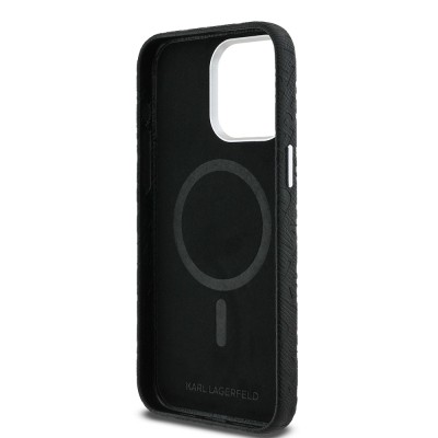 Apple iPhone 15 Pro Max Case Karl Lagerfeld Original Licensed PU Leather Stamped Metal Letter Logo Cover - 8