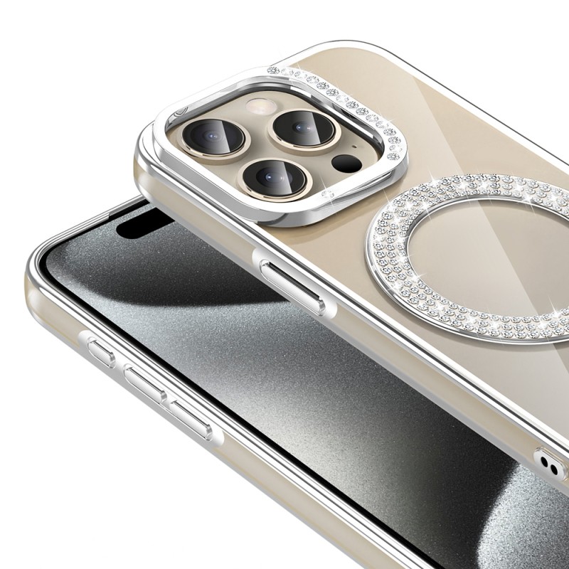 Apple iPhone 15 Pro Max Case Magsafe Charging Feature Diamond Stone Design Zore Karetta Silicone Cover - 15