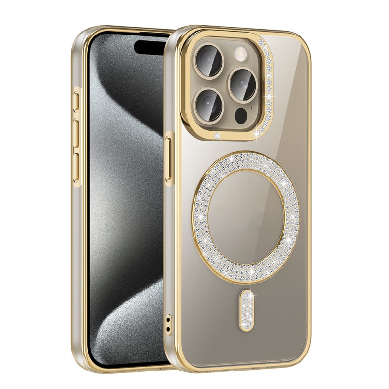 Apple iPhone 15 Pro Max Case Magsafe Charging Feature Diamond Stone Design Zore Karetta Silicone Cover - 16