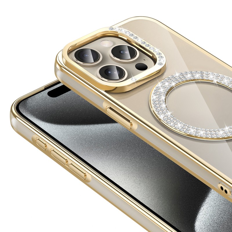 Apple iPhone 15 Pro Max Case Magsafe Charging Feature Diamond Stone Design Zore Karetta Silicone Cover - 17