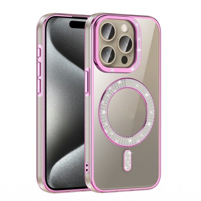 Apple iPhone 15 Pro Max Case Magsafe Charging Feature Diamond Stone Design Zore Karetta Silicone Cover - 18
