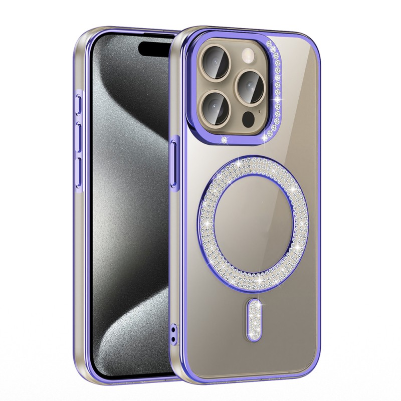 Apple iPhone 15 Pro Max Case Magsafe Charging Feature Diamond Stone Design Zore Karetta Silicone Cover - 8