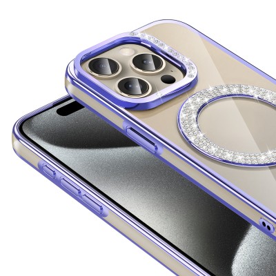 Apple iPhone 15 Pro Max Case Magsafe Charging Feature Diamond Stone Design Zore Karetta Silicone Cover - 9