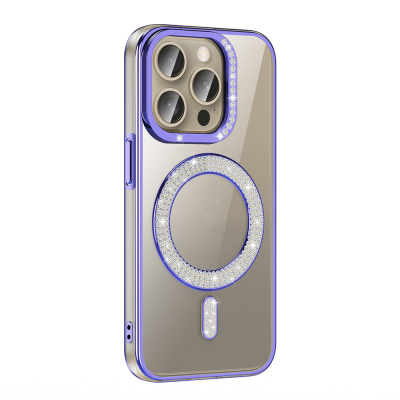 Apple iPhone 15 Pro Max Case Magsafe Charging Feature Diamond Stone Design Zore Karetta Silicone Cover - Zore