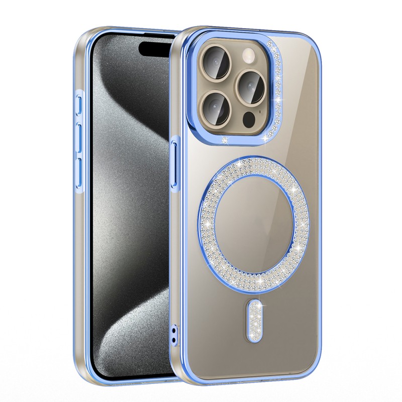 Apple iPhone 15 Pro Max Case Magsafe Charging Feature Diamond Stone Design Zore Karetta Silicone Cover - 10