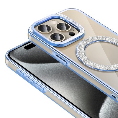 Apple iPhone 15 Pro Max Case Magsafe Charging Feature Diamond Stone Design Zore Karetta Silicone Cover - 11