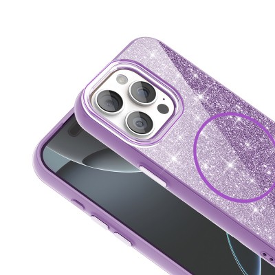 Apple iPhone 15 Pro Max Case Magsafe Charging Feature Shining Glitter Zore Okso Cover - 11