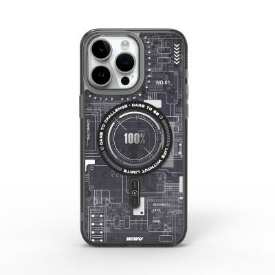 Apple iPhone 15 Pro Max Case Magsafe Charging Featured Patterned Wiwu Mecha Circuit H Series Cover - Wiwu