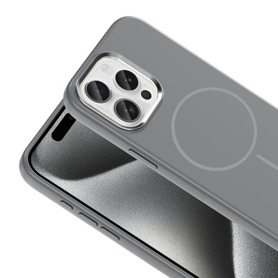 Apple iPhone 15 Pro Max Case with M-Safe Charging Feature, Metal Camera Frame, Zore Edi Silicone Cover - 20