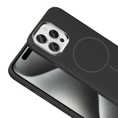 Apple iPhone 15 Pro Max Case with M-Safe Charging Feature, Metal Camera Frame, Zore Edi Silicone Cover - 22