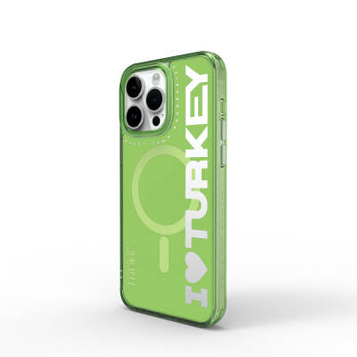 Apple iPhone 15 Pro Max Case with Magsafe Charging Feature I Love Turkey Text Patterned Wiwu Turkey E Series Cover - Wiwu