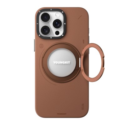 Apple iPhone 15 Pro Max Case with Magsafe Charging Featured 360° Stand Simple Matte Leather Patterned Youngkit Tech Leather Series Cover - 5
