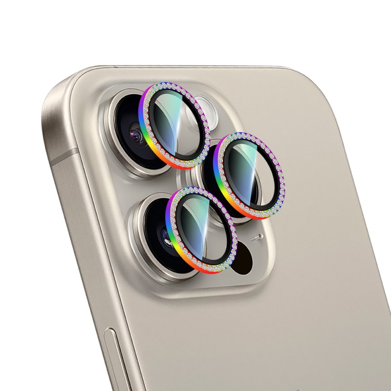 Apple iPhone 15 Pro Max CaseWorld Alloy Sparkling Diamond Serisi Taşlı Lens Koruyucu - 9